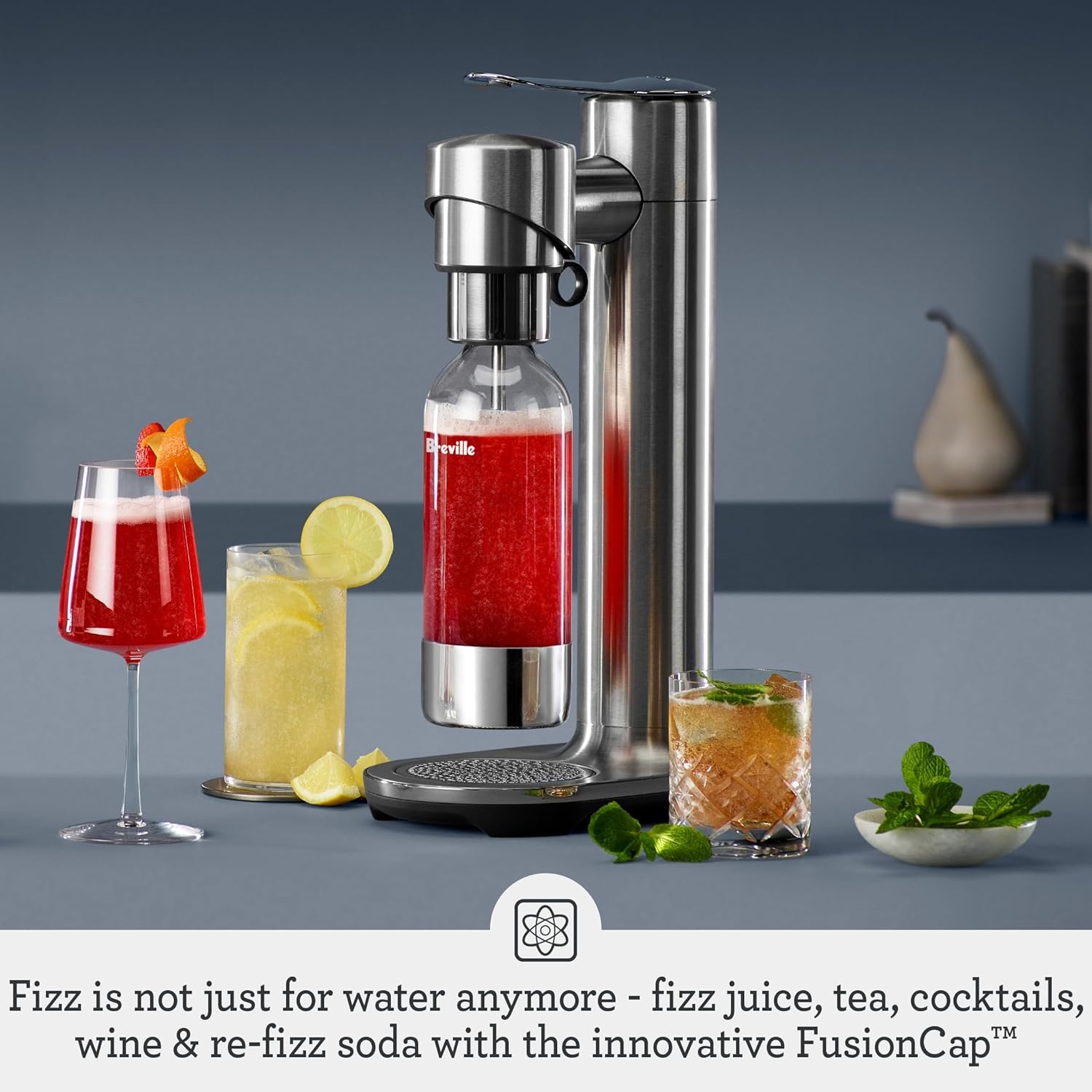 image:imageBreville BCA800BTR InFizz Fusion Sparkling Water and Beverage Carbonator CO2 Cylinder Not Included Black TruffleBrushed Stainless Steel